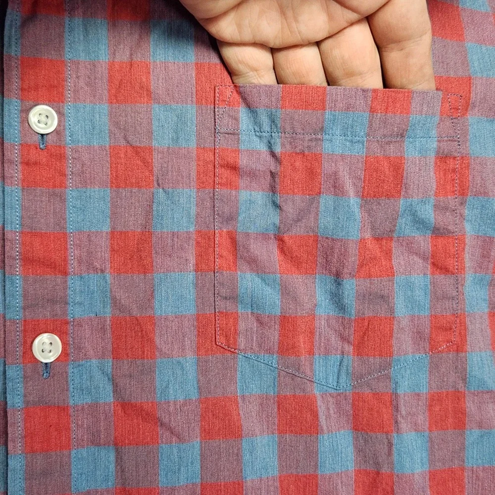 J Crew Mens XXL Red Blue Gingham Short Sleeve Button Down Shirt H4767 SP 18